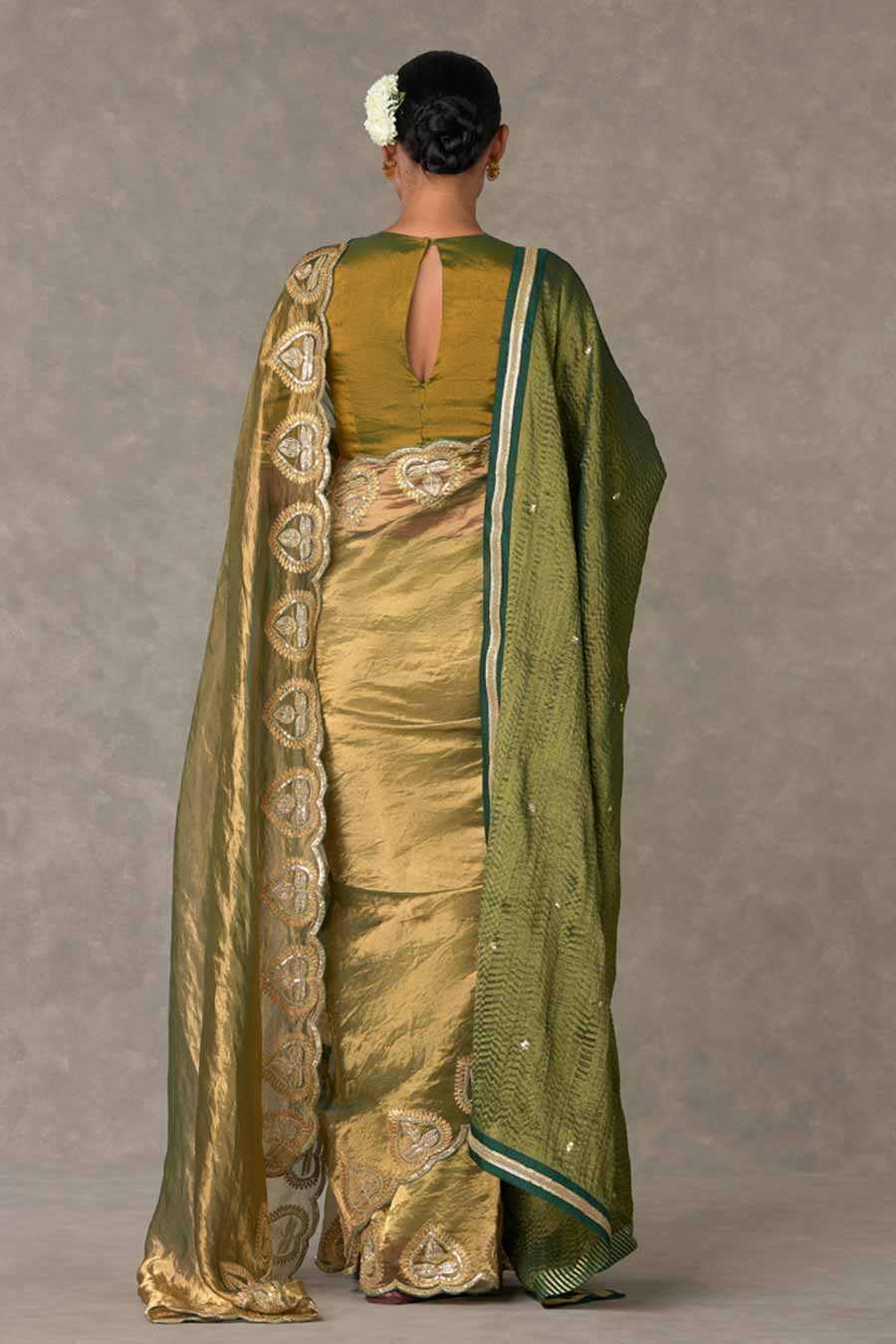 Green Paan Embroidered Saree with Blouse Piece & Dupatta