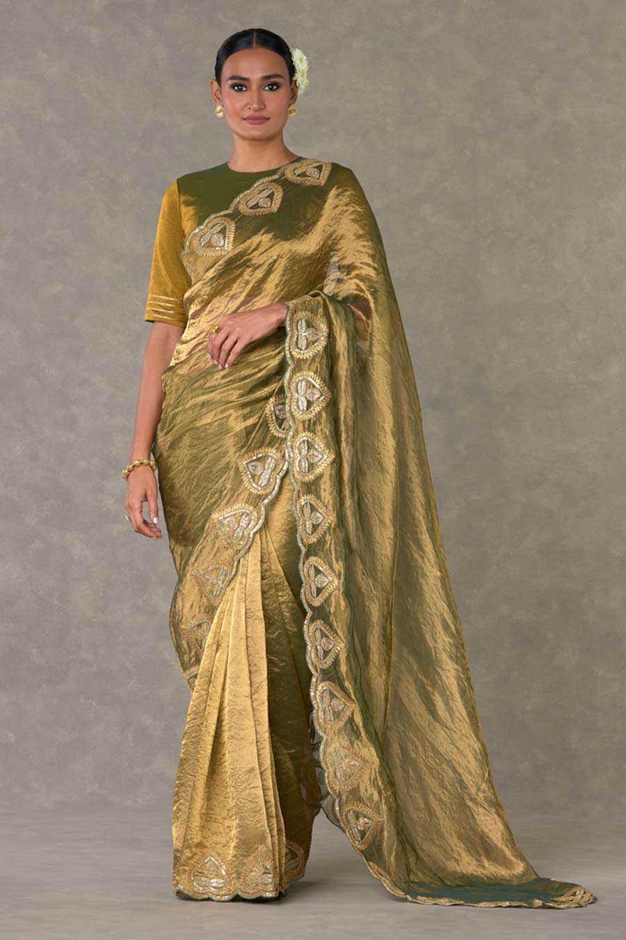 Green Paan Embroidered Saree with Blouse Piece