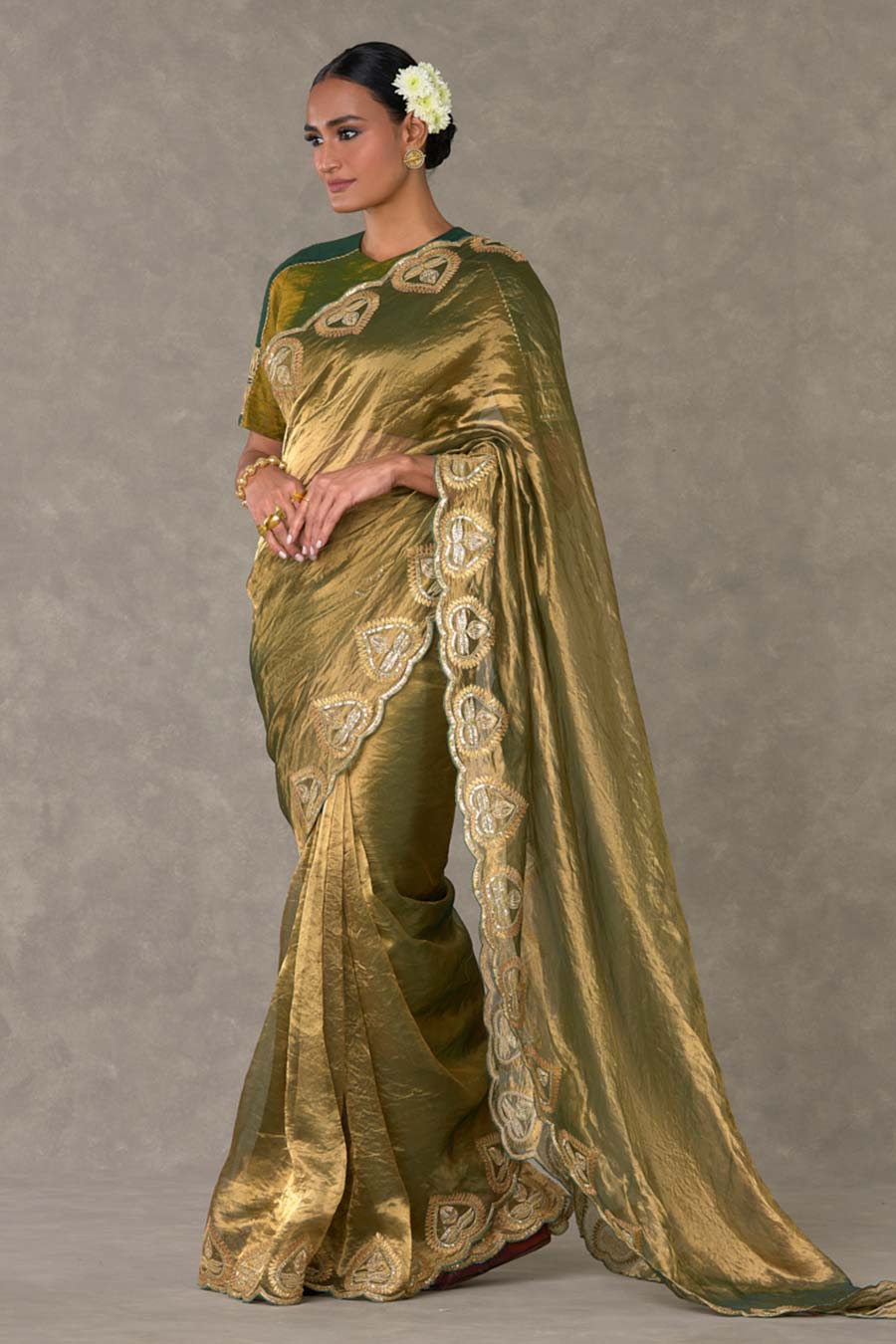 Green Paan Embroidered Saree with Blouse Piece