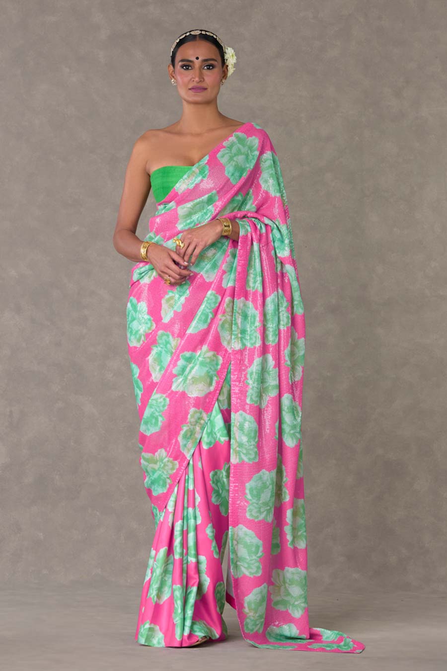 Pink Nurvi Printed Sitara Saree with Blouse Piece