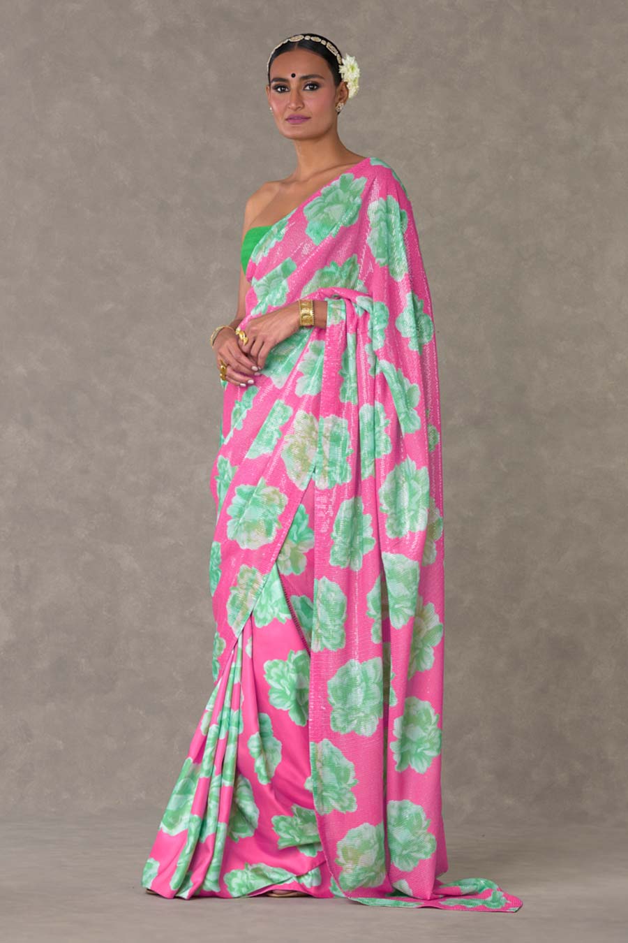 Pink Nurvi Printed Sitara Saree with Blouse Piece