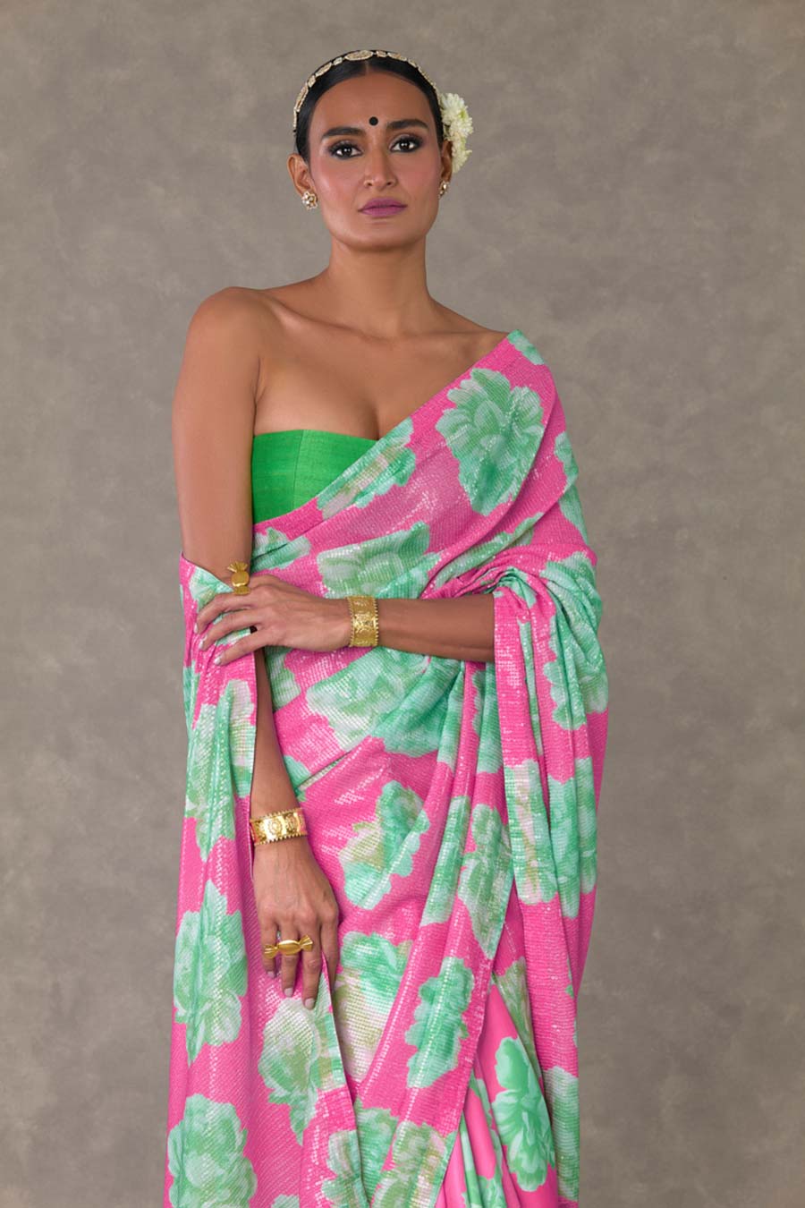 Pink Nurvi Printed Sitara Saree with Blouse Piece