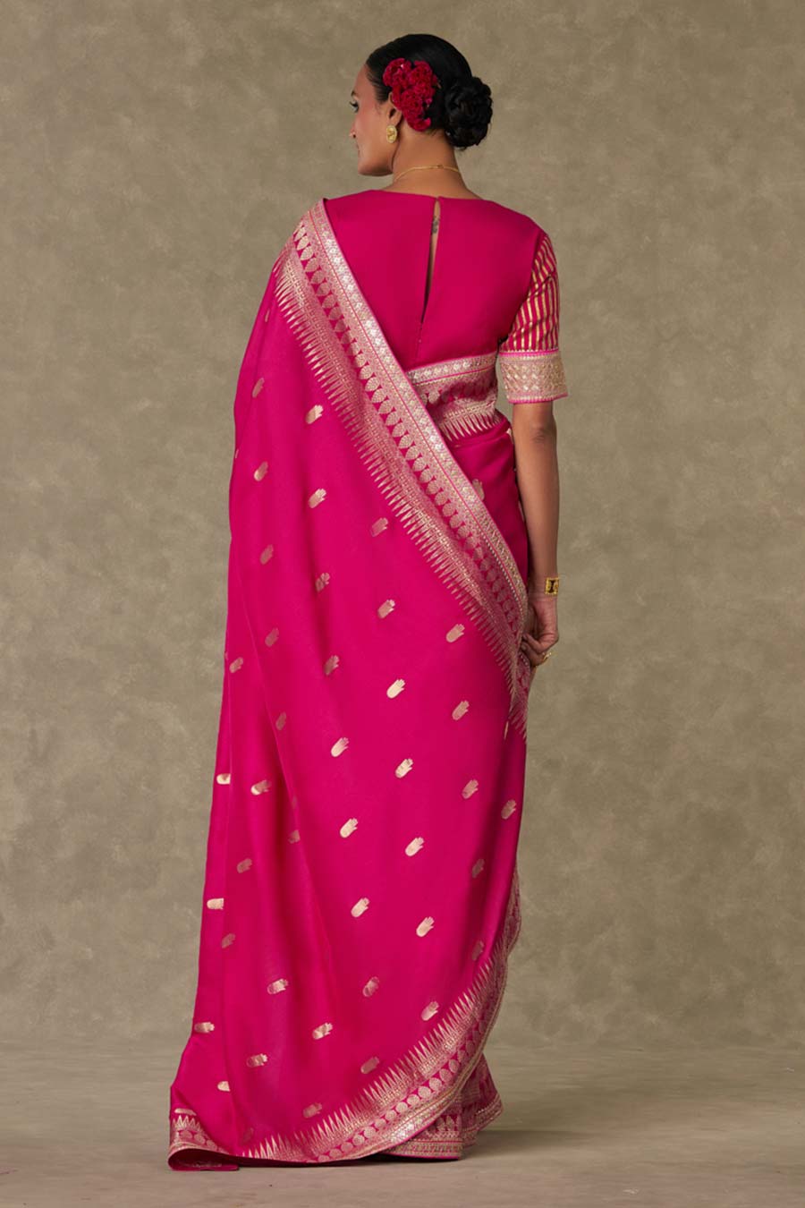 Magenta Haath Phool Embroidered Saree with Blouse Piece