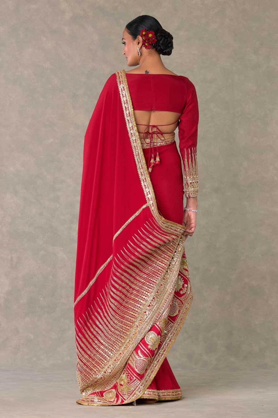 Red Son-Patti Embroidered Saree with Salwar