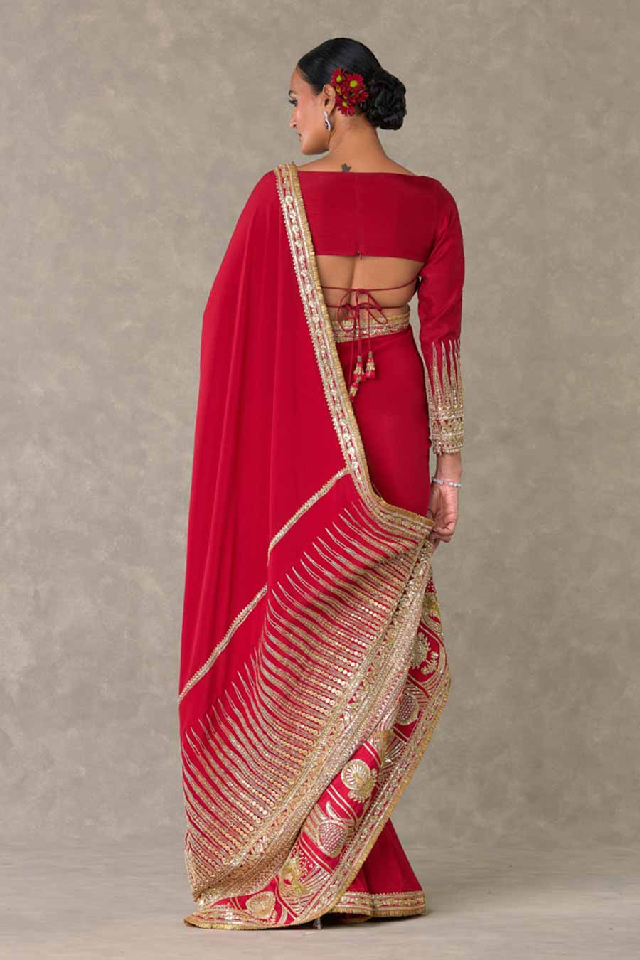 Red Son-Patti Embroidered Saree with Blouse Piece