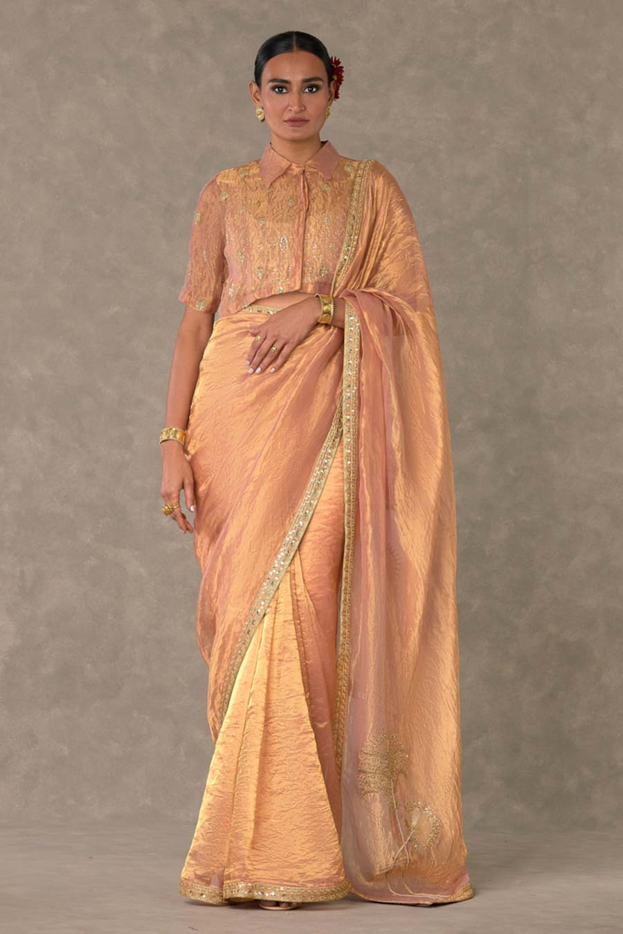 Peach Shahi Tukda Saree with Shirt