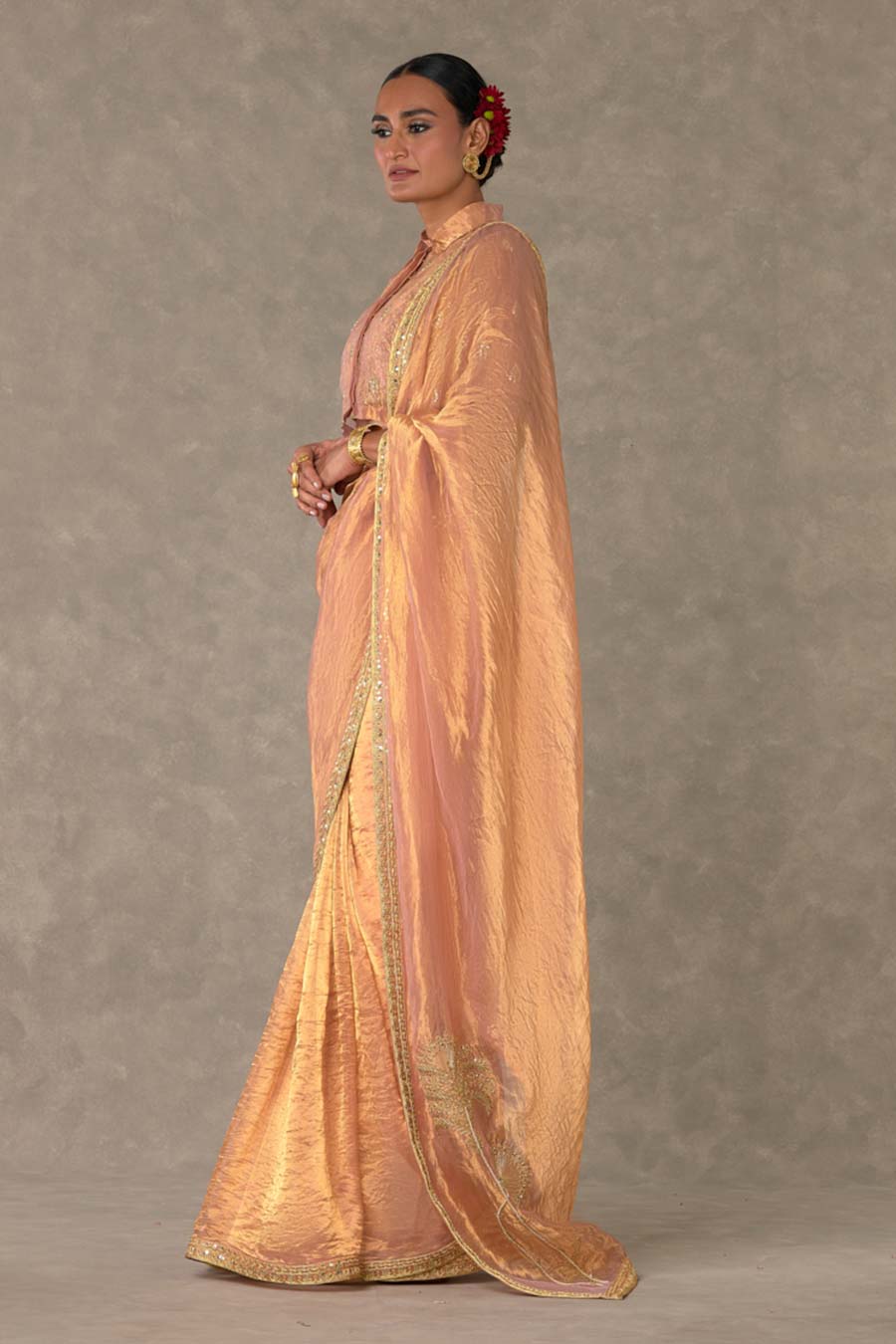 Peach Shahi Tukda Saree with Shirt