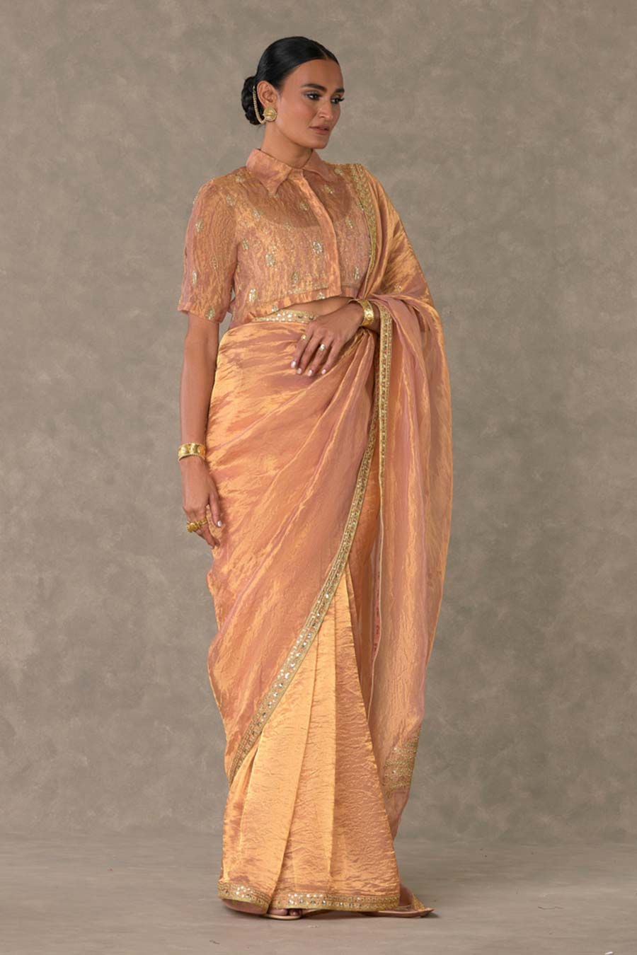 Peach Shahi Tukda Saree with Shirt