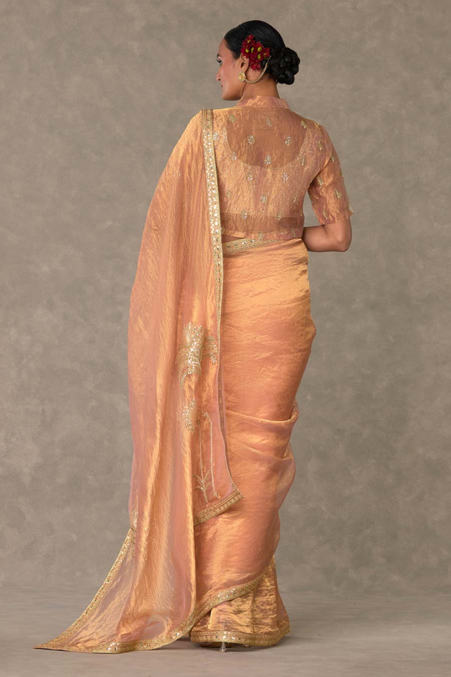 Peach Shahi Tukda Saree with Shirt