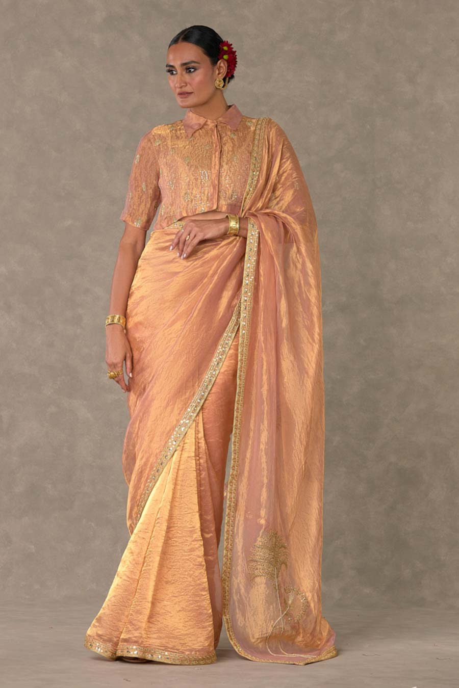 Peach Shahi Tukda Saree with Shirt