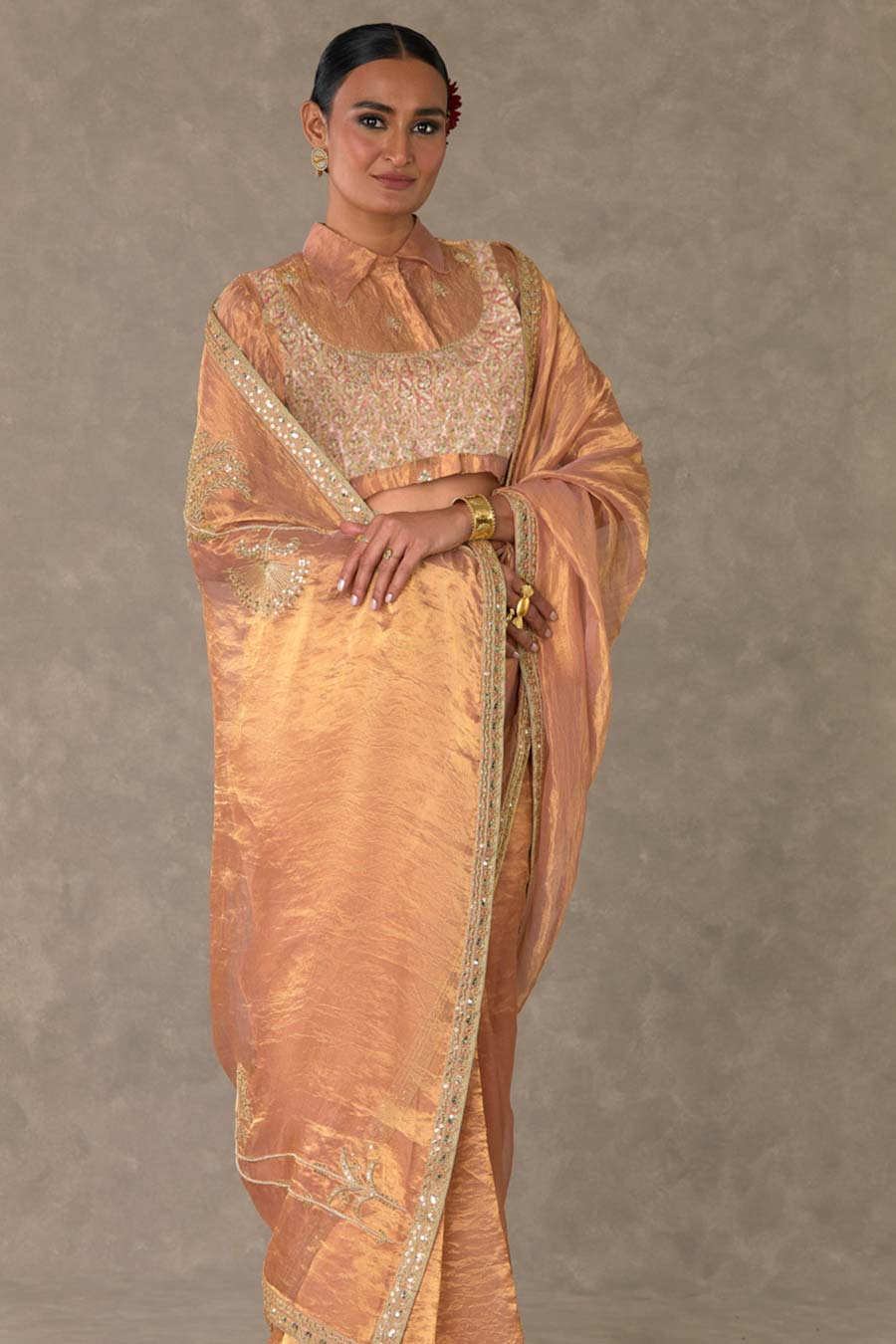 Peach Shahi Tukda Saree with Shirt