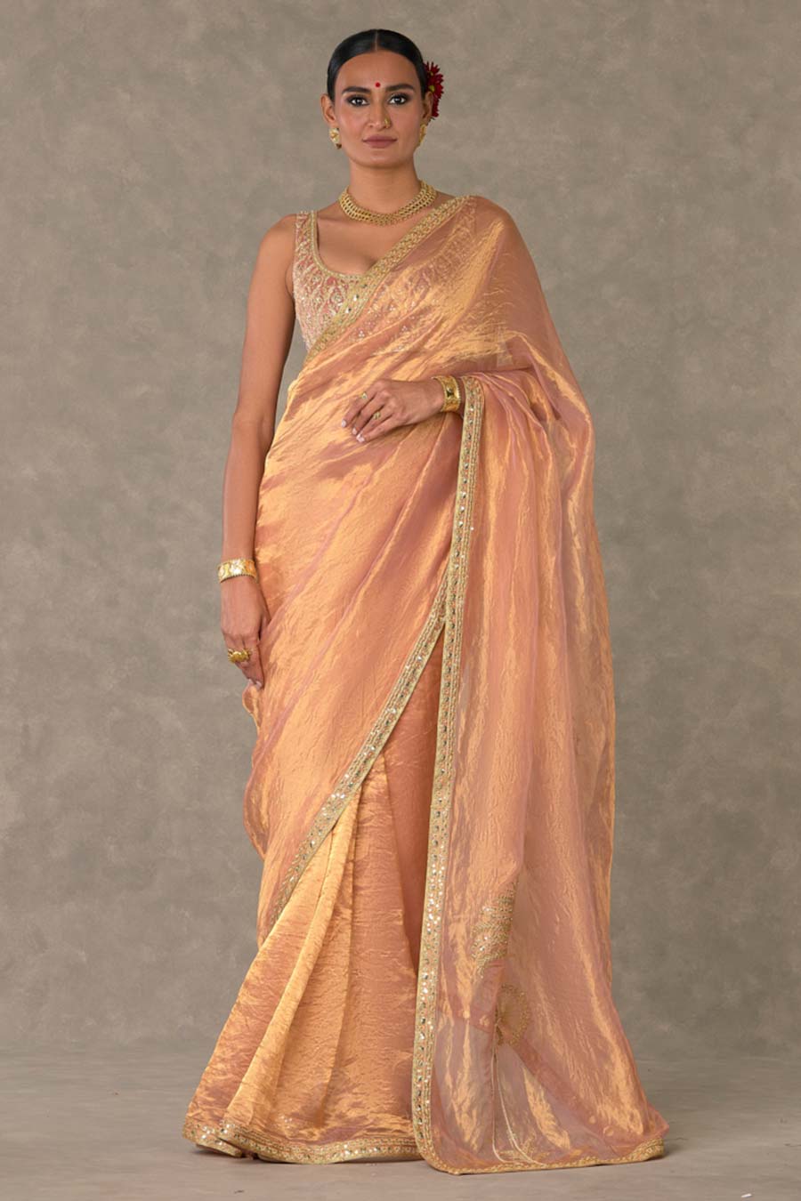 Peach Shahi Tukda Saree with Blouse Piece