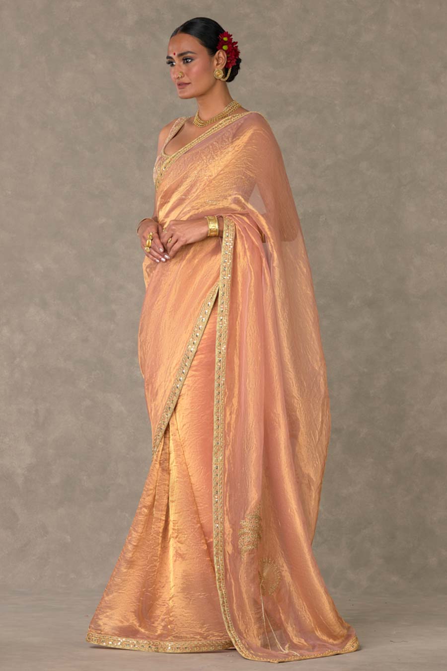 Peach Shahi Tukda Saree with Blouse Piece