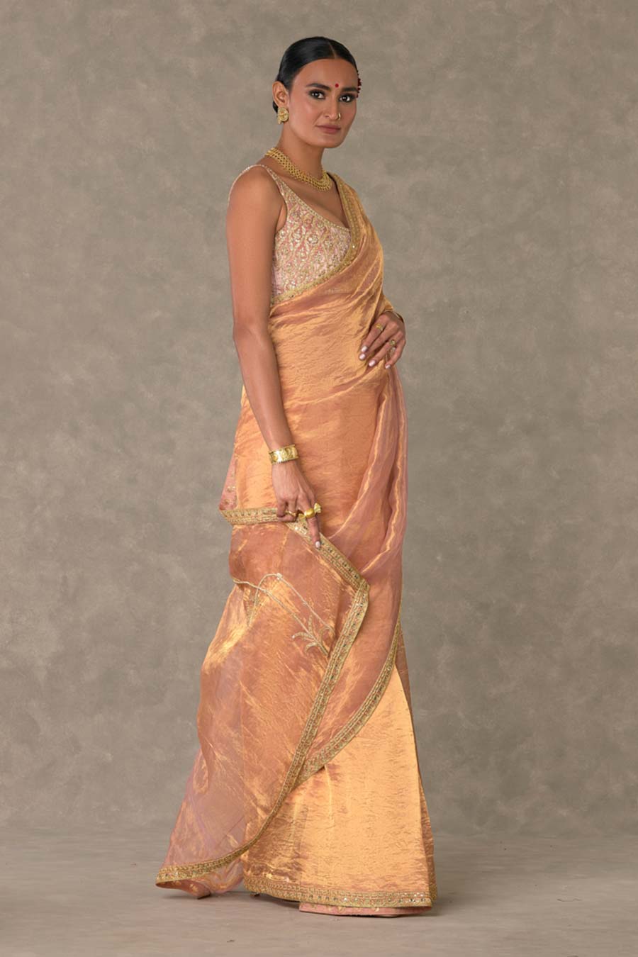 Peach Shahi Tukda Saree with Blouse Piece