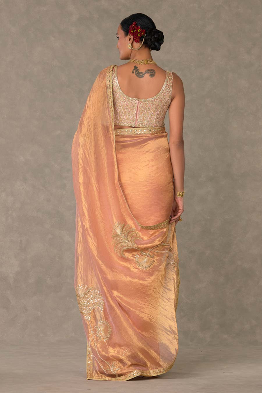 Peach Shahi Tukda Saree with Blouse Piece