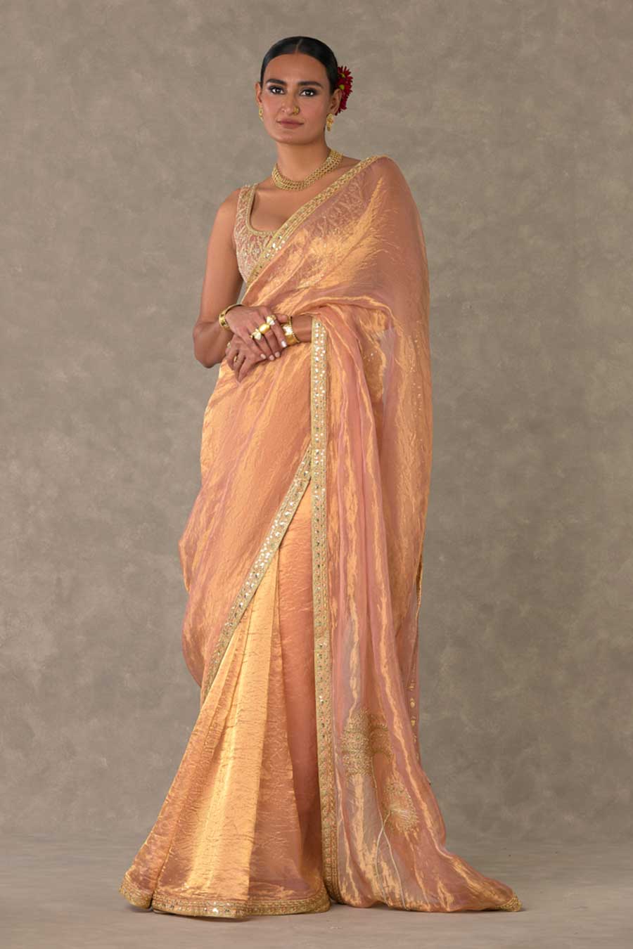 Peach Shahi Tukda Saree with Blouse Piece