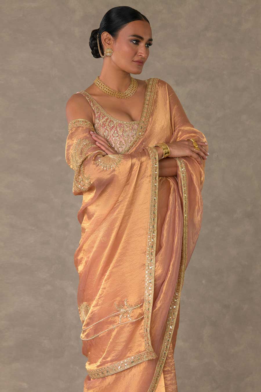 Peach Shahi Tukda Saree with Blouse Piece