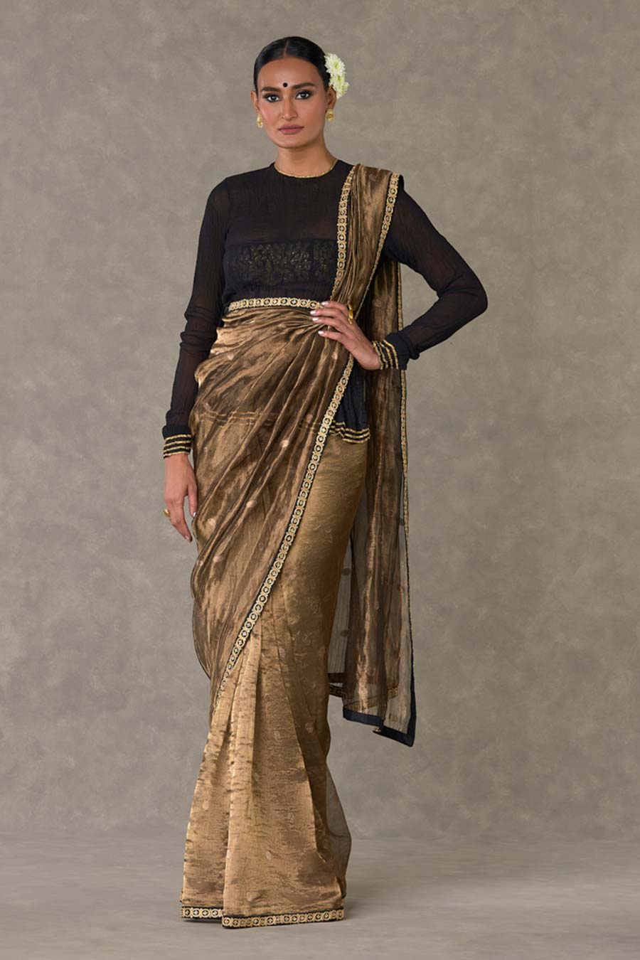 Brown Surma Saree with Tube and Kurta