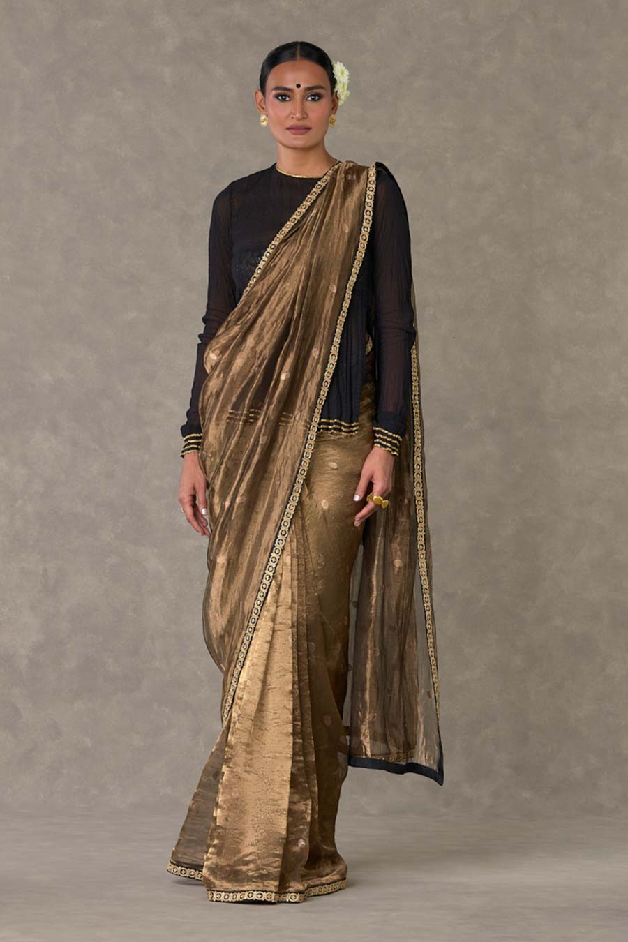 Brown Surma Saree with Tube and Kurta