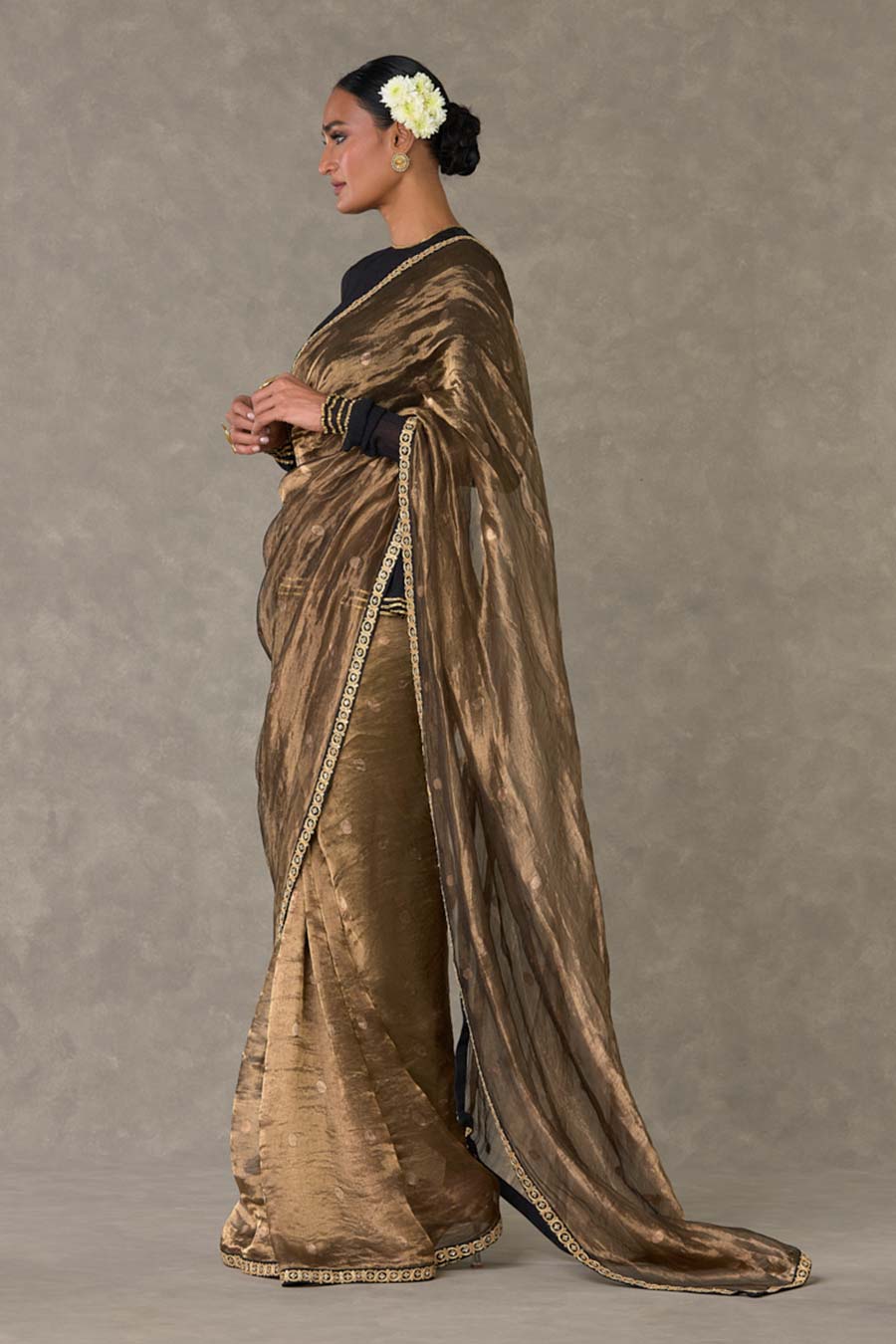 Brown Surma Saree with Tube and Kurta