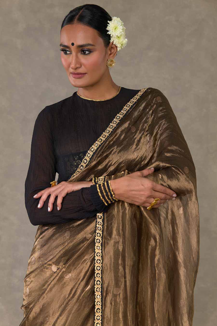 Brown Surma Saree with Tube and Kurta