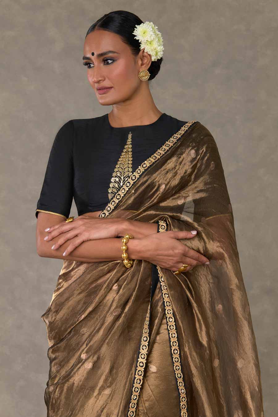 Brown Surma Saree with Blouse Piece