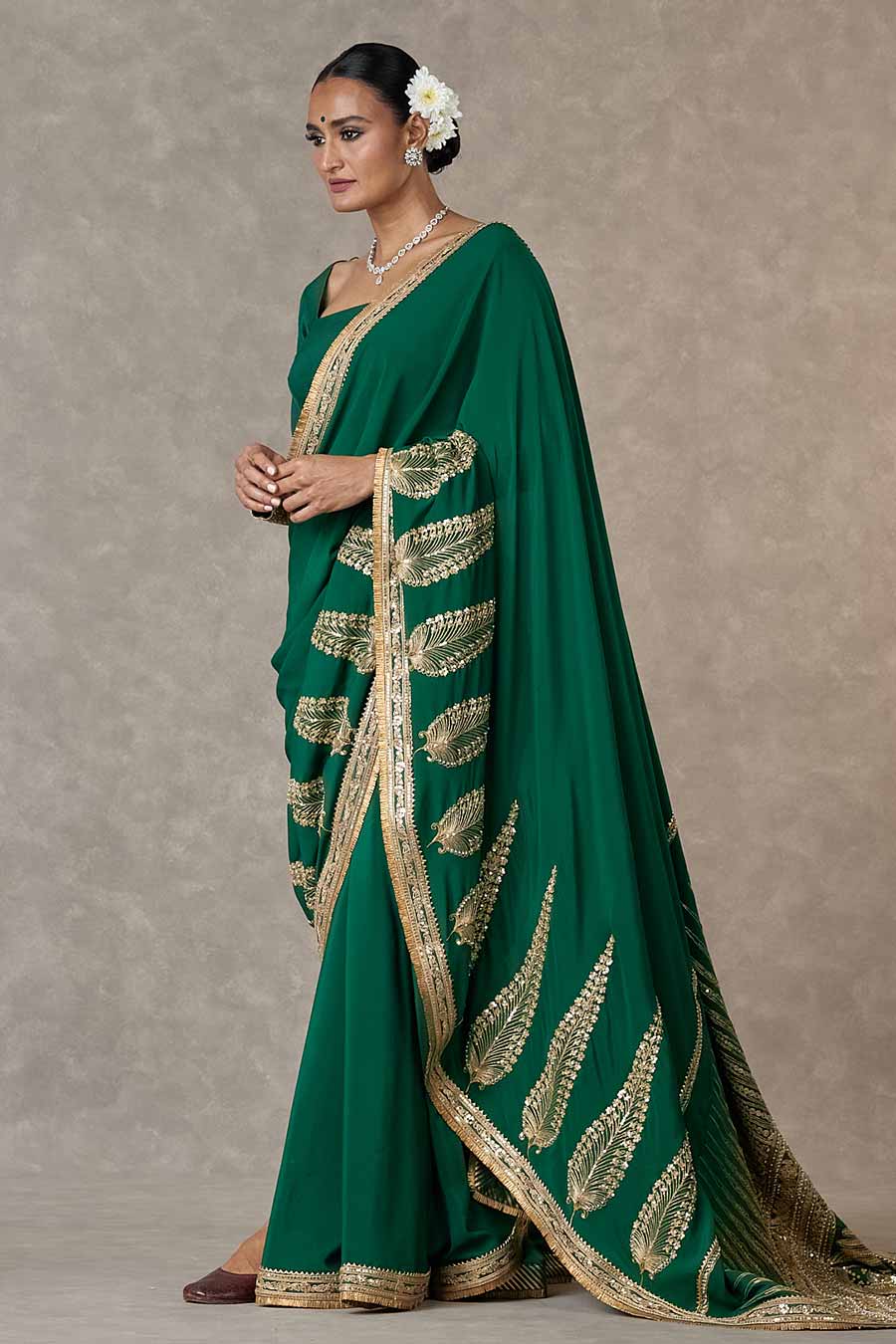 Dark Green Son-Patti Embroidered Saree With Salwar