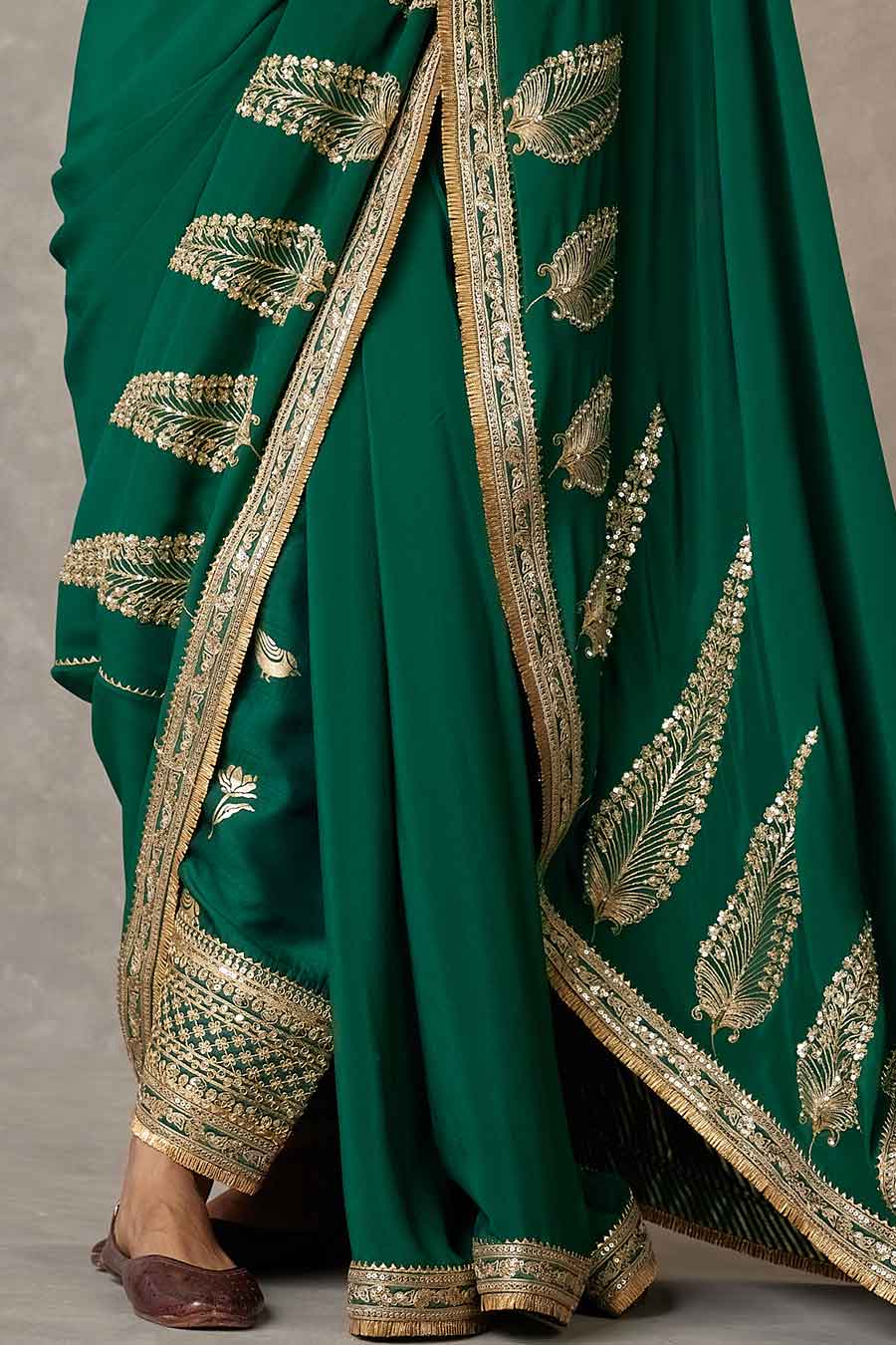 Dark Green Son-Patti Embroidered Saree With Salwar