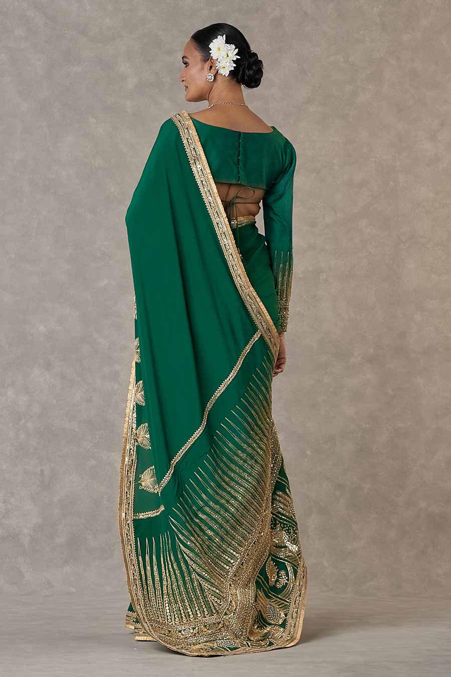 Dark Green Son-Patti Embroidered Saree With Blouse Piece