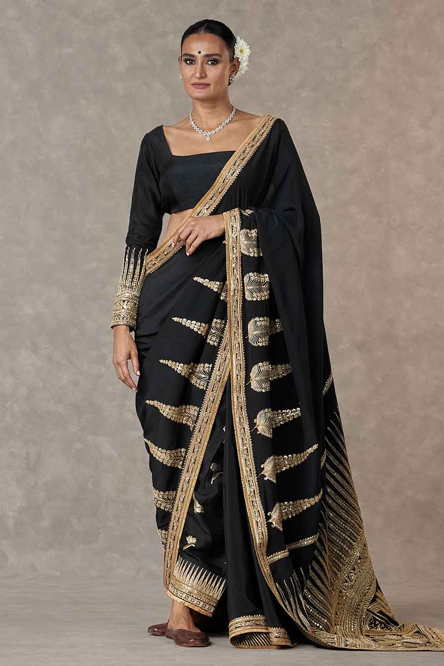 Black Son-Patti Embroidered Saree With Salwar