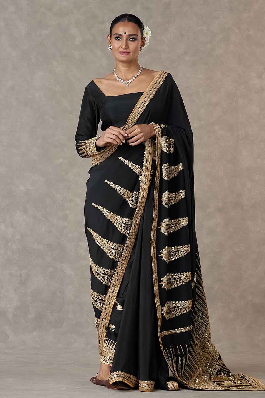 Black Son-Patti Embroidered Saree With Salwar