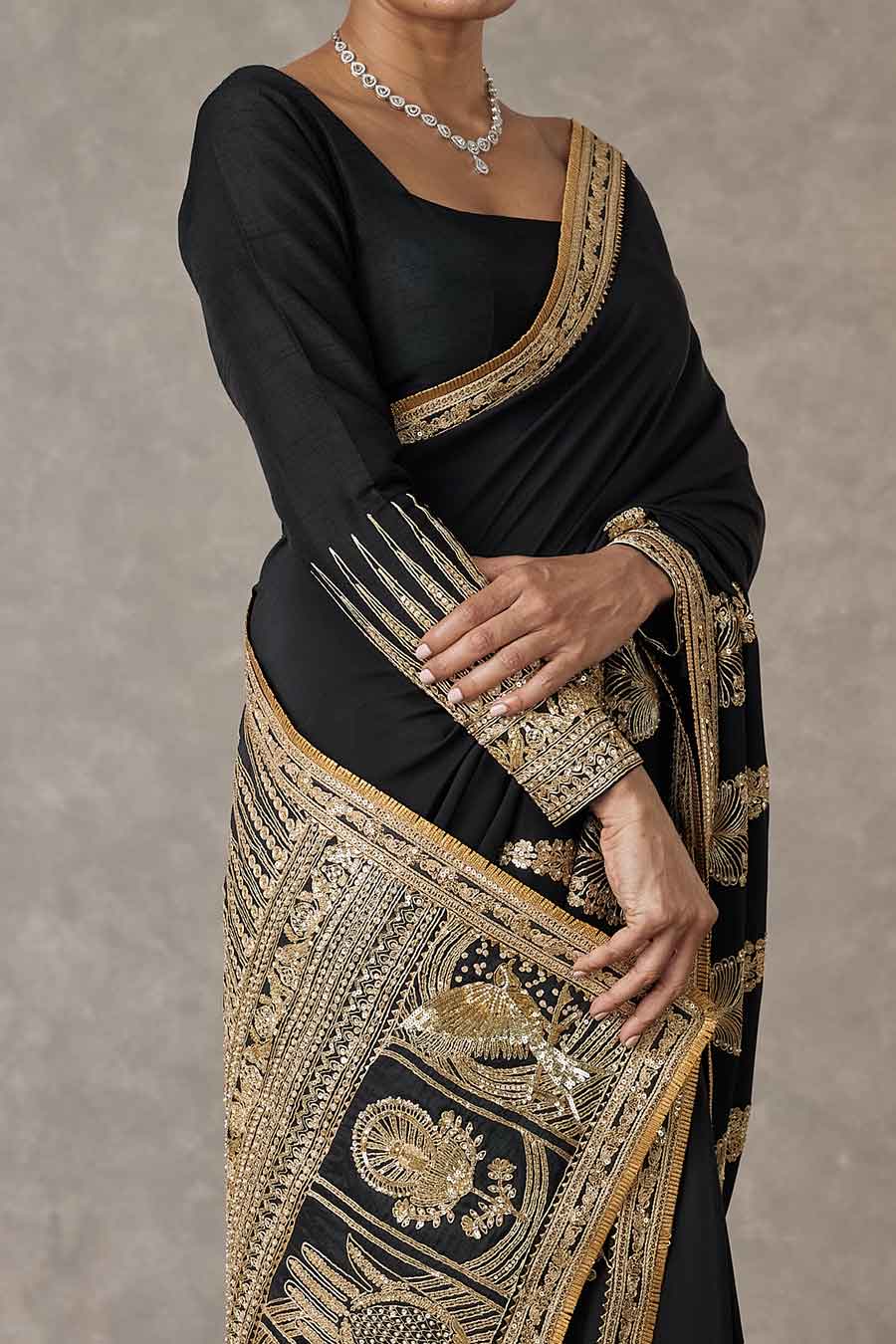 Black Son-Patti Embroidered Saree With Salwar