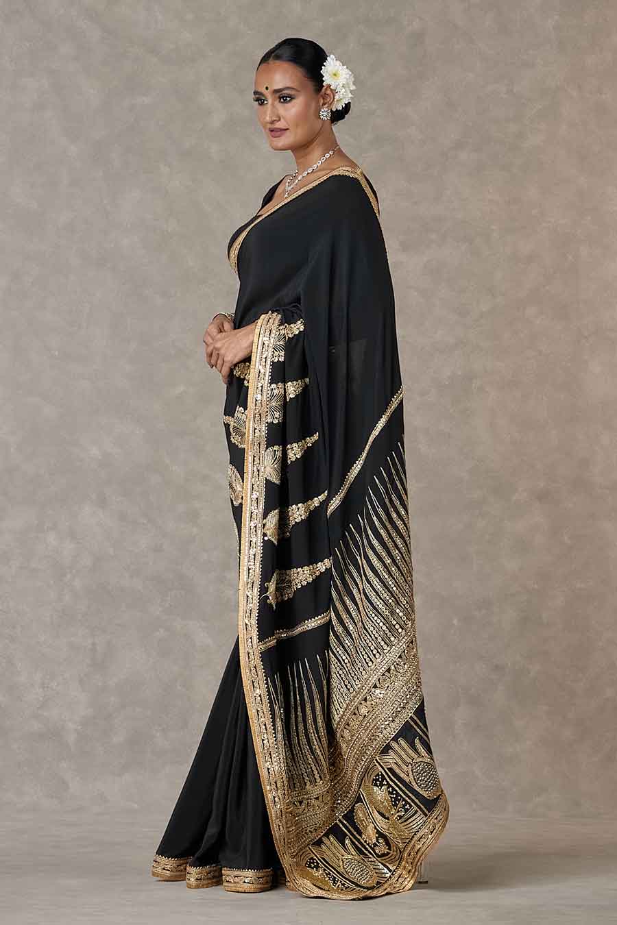 Black Son-Patti Embroidered Saree With Blouse Piece