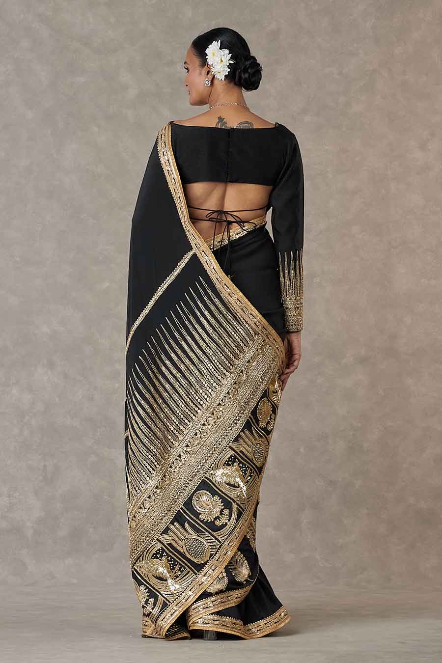 Black Son-Patti Embroidered Saree With Blouse Piece