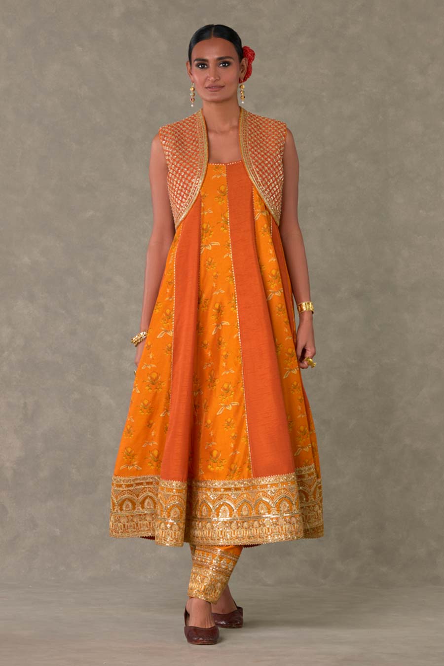 Rust Embroidered Anarkali With Koti Set