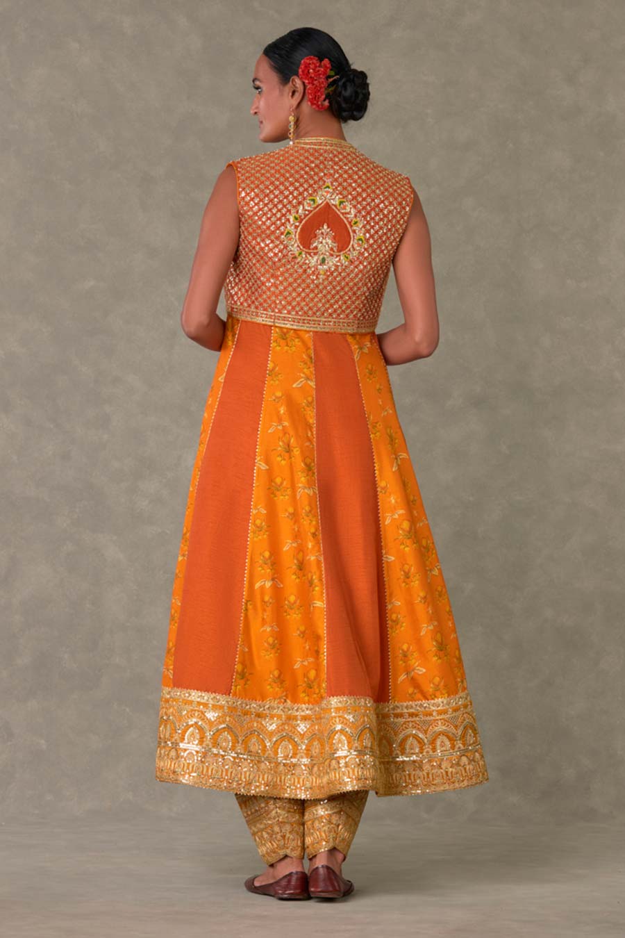 Rust Embroidered Anarkali With Koti Set