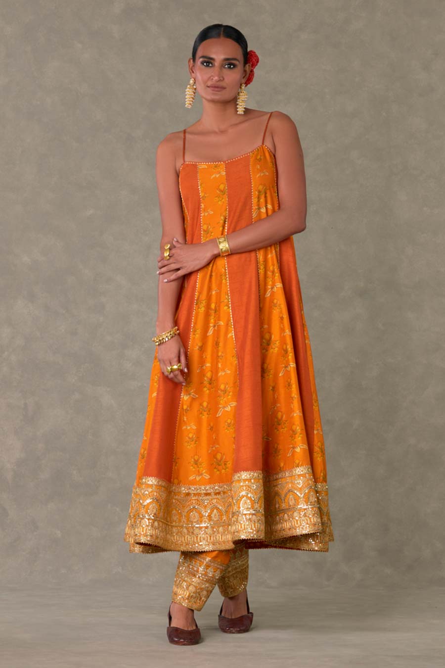 Rust Embroidered Anarkali With Koti Set