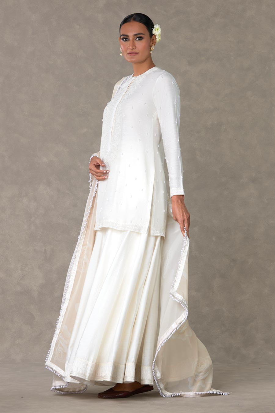 White Pearl Embroidered Sharara Set