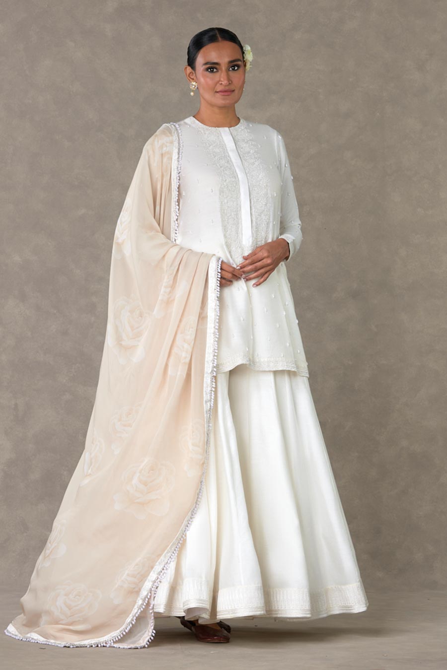 White Pearl Embroidered Sharara Set