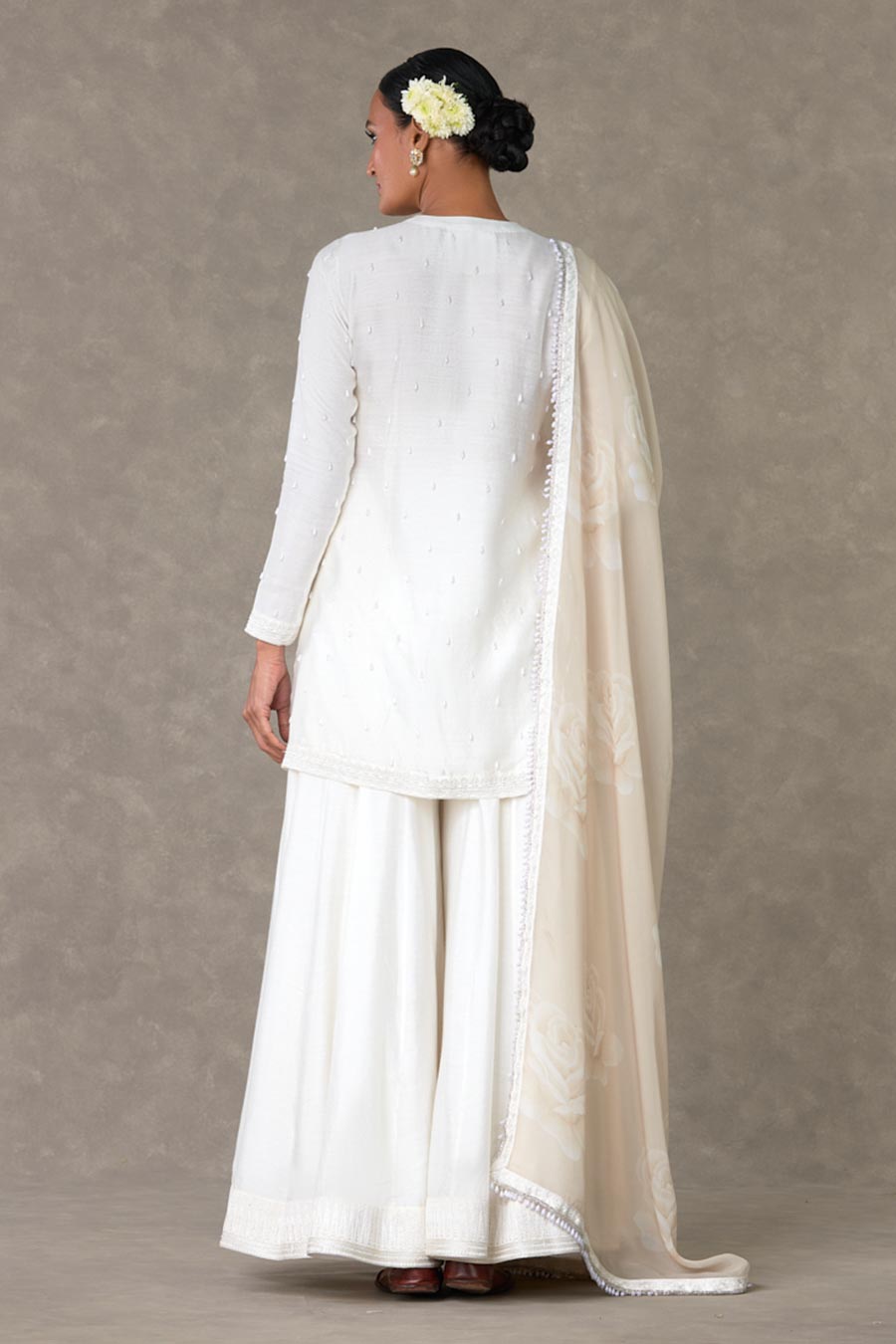 White Pearl Embroidered Sharara Set