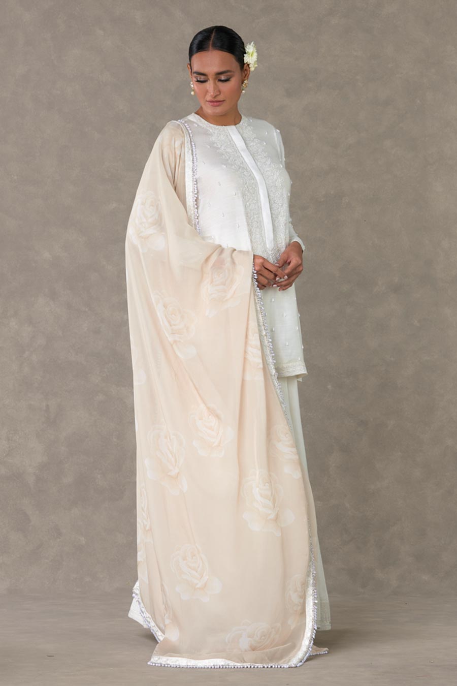 White Pearl Embroidered Sharara Set