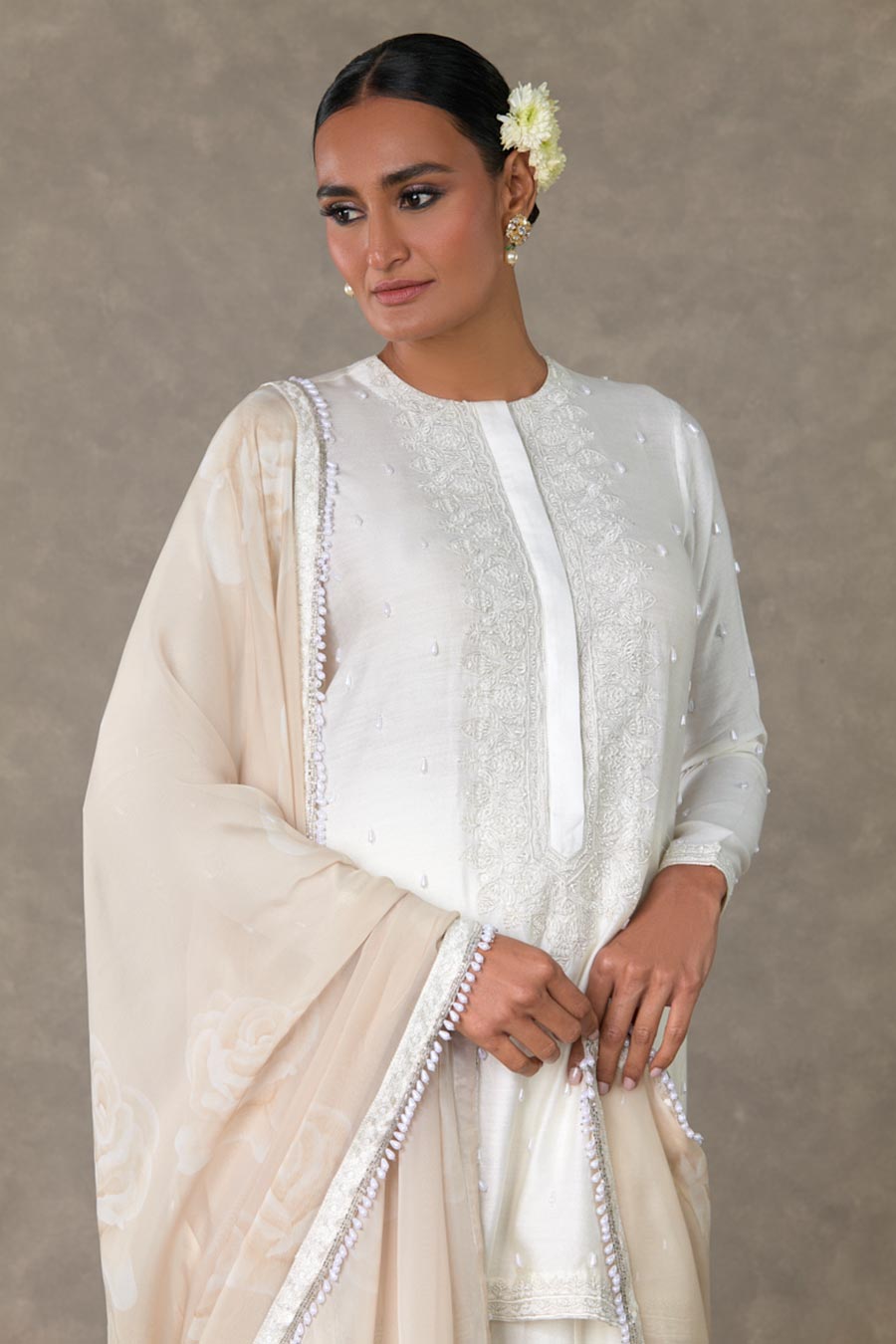 White Pearl Embroidered Sharara Set