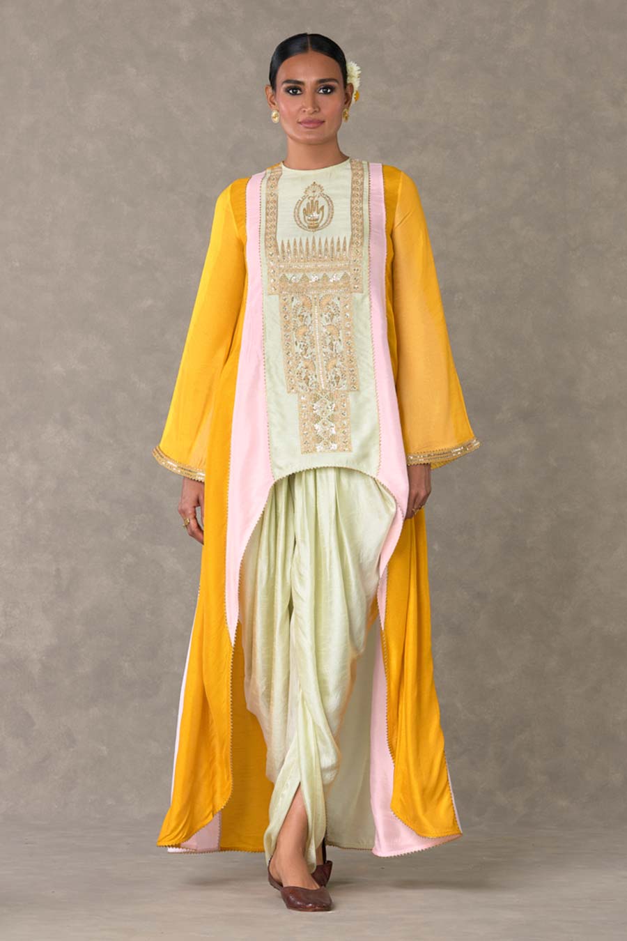 Pink Trikone Embroidered Assymetrical Tunic Set