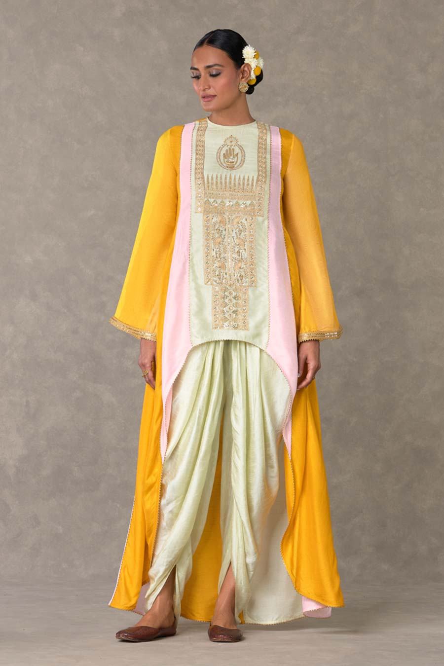 Pink Trikone Embroidered Assymetrical Tunic Set