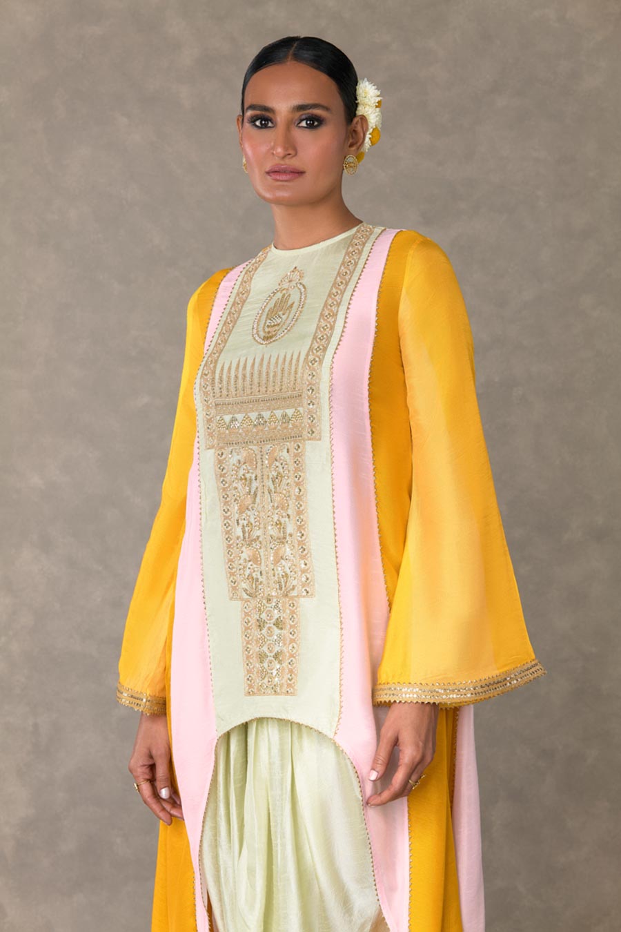 Pink Trikone Embroidered Assymetrical Tunic Set