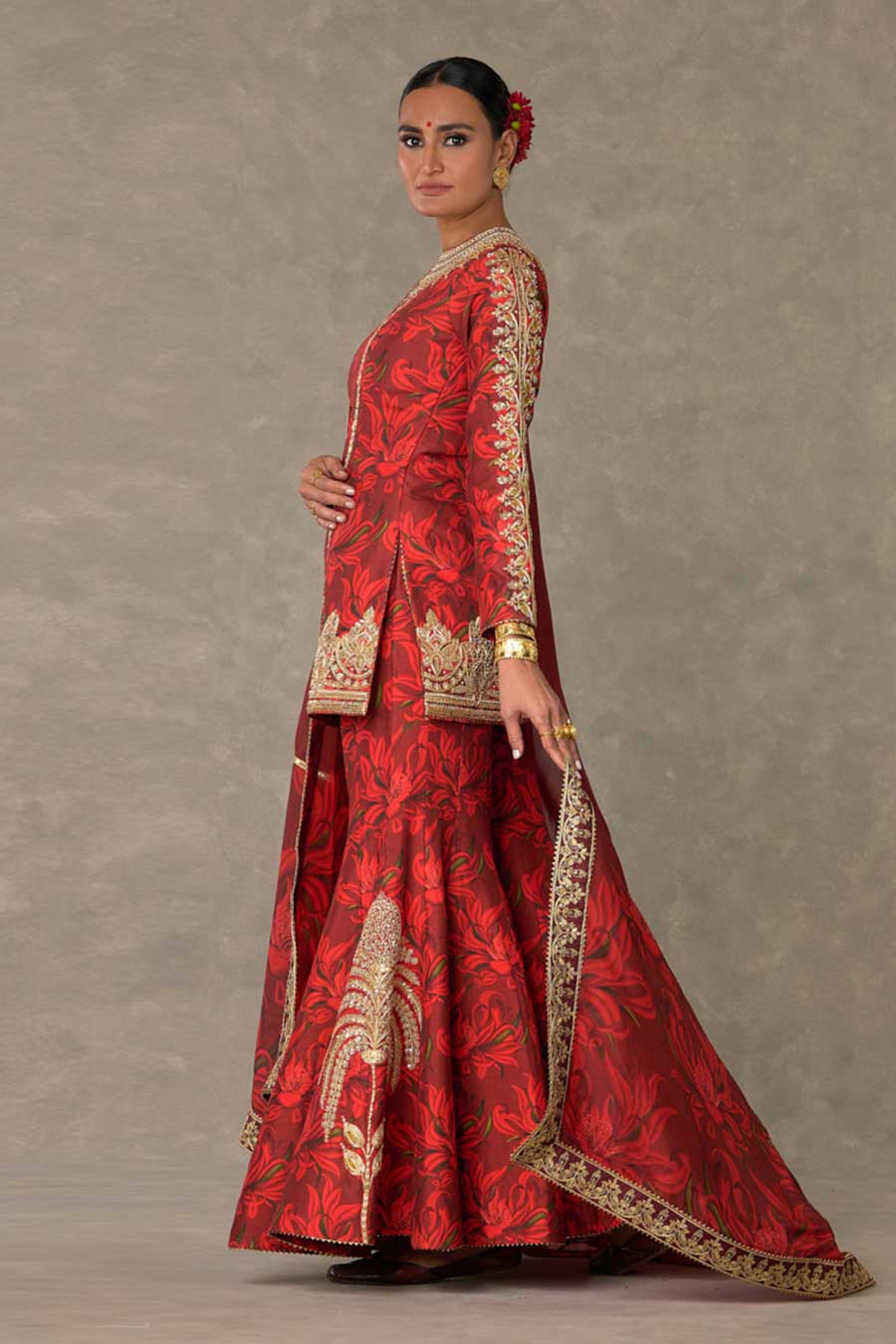 Red Gulmohar Embroidered Sharara Set
