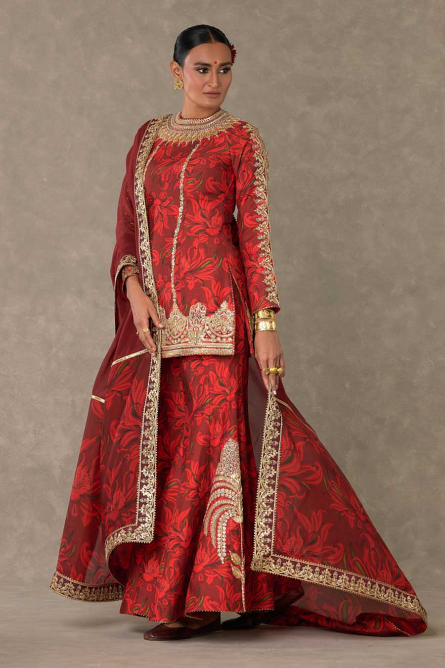 Red Gulmohar Embroidered Sharara Set