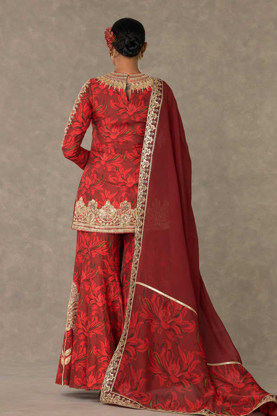 Red Gulmohar Embroidered Sharara Set