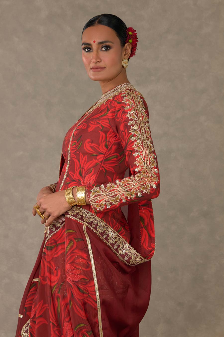 Red Gulmohar Embroidered Sharara Set