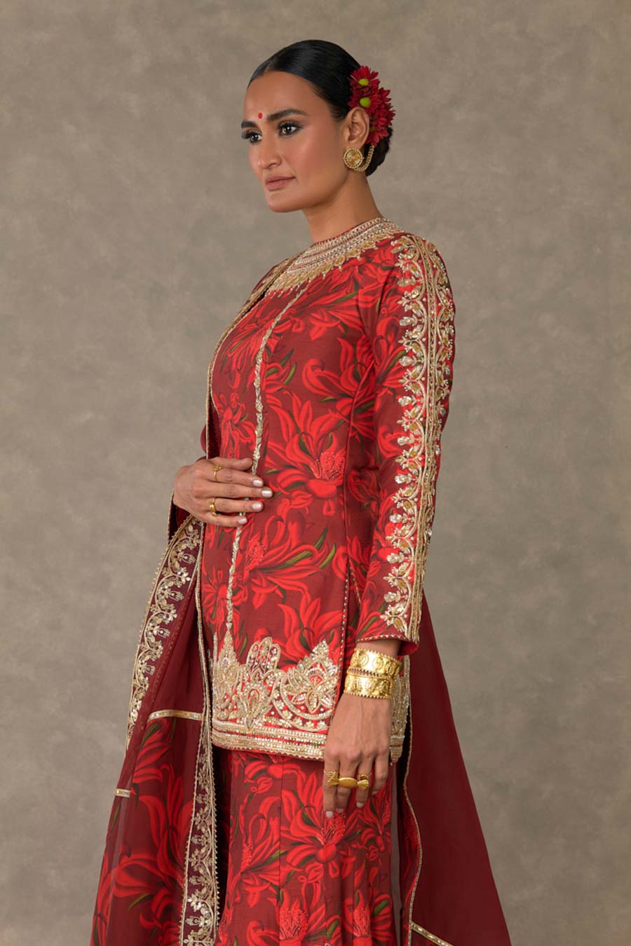 Red Gulmohar Embroidered Sharara Set